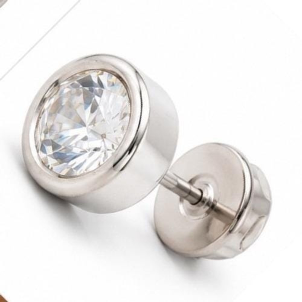 Silver Tone Bezel Set Round Clear Crystal Lapel Pin Brooch Solitaire Accessory - Picture 6 of 8